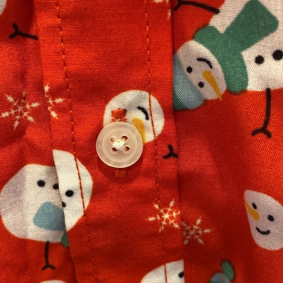 Simon Banks Festive Holidays L/S Snowman Button Down Shirt Red White Sz SMALL - Picture 5 of 9